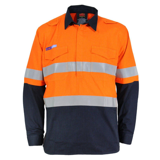 DNC Taped HiVis Flame Retardant & Arc HRC1 2-Tone Closed Front Lightweight Long Sleeve Cotton Shirt - 3447 - DNC Workwear Shop