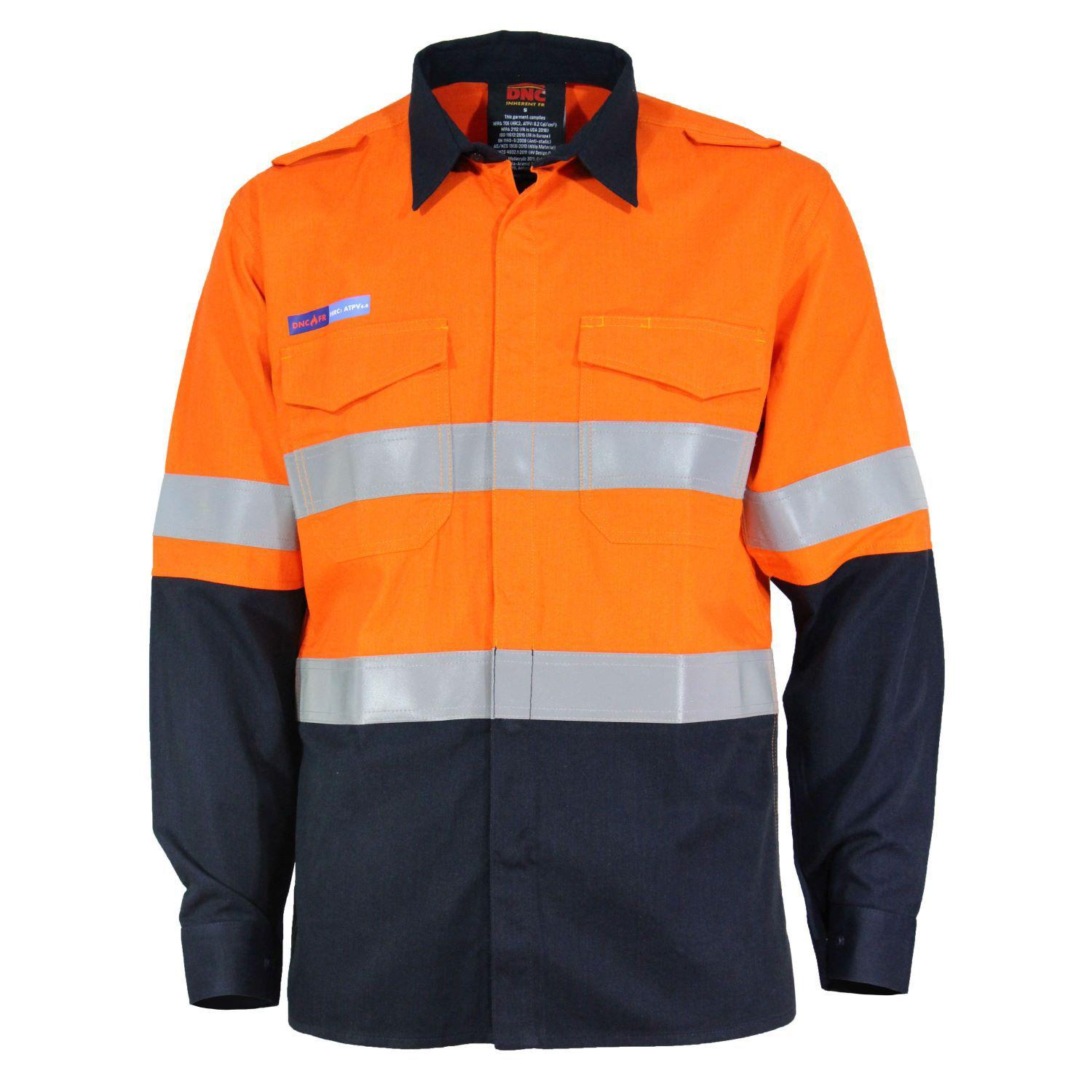 DNC Taped HiVis Flame Retardant & Arc HRC1 2-Tone Lightweight Long Sleeve Shirt - 3445 - DNC Workwear Shop