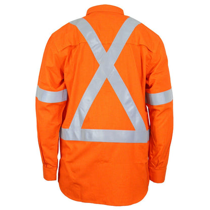 DNC Taped HiVis With X-Back Flame Retardant & Arc Rated HRC1 Lightweight Long Sleeve Shirt - 3448 - DNC Workwear Shop