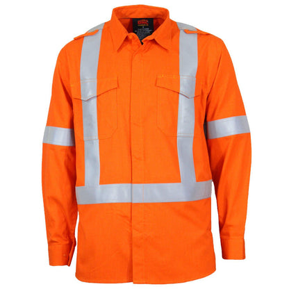 DNC Taped HiVis With X-Back Flame Retardant & Arc Rated HRC1 Lightweight Long Sleeve Shirt - 3448 - DNC Workwear Shop