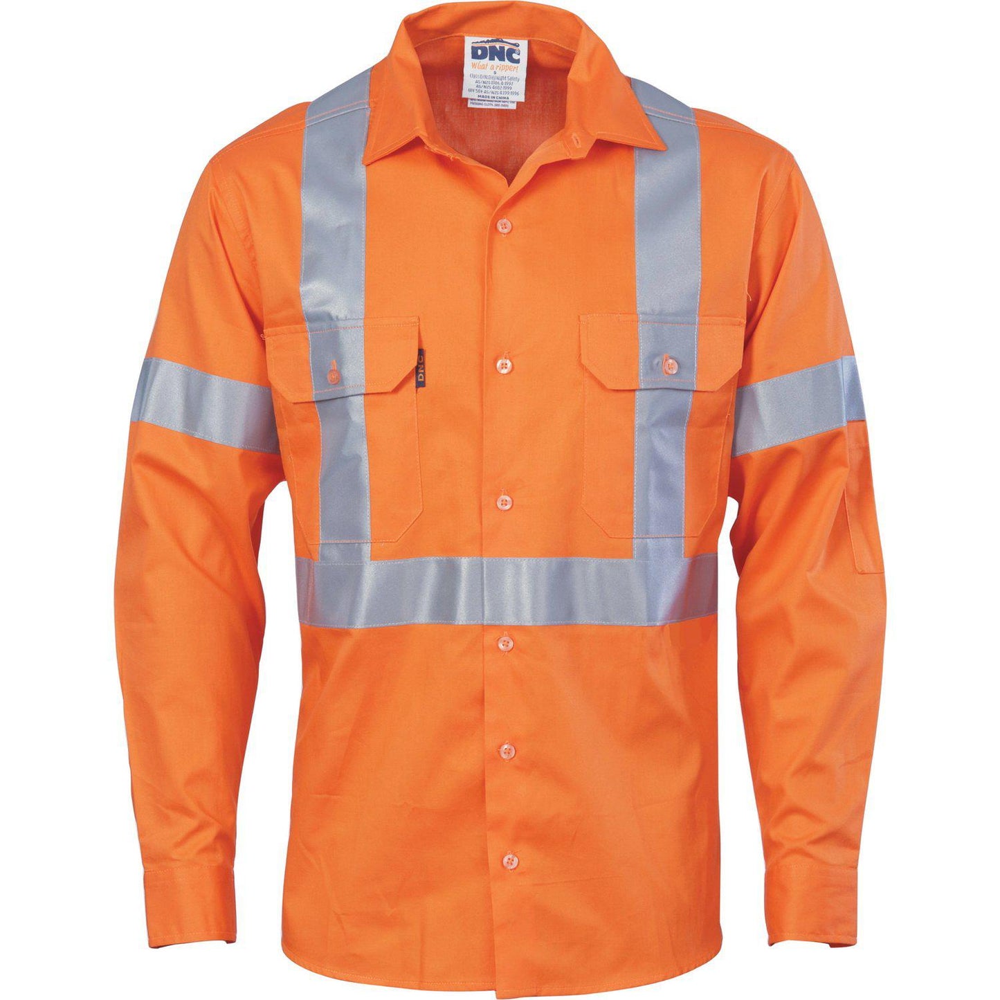 DNC Taped HiVis X-Back Long Sleeve Cotton Shirt - 3546 - DNC Workwear Shop