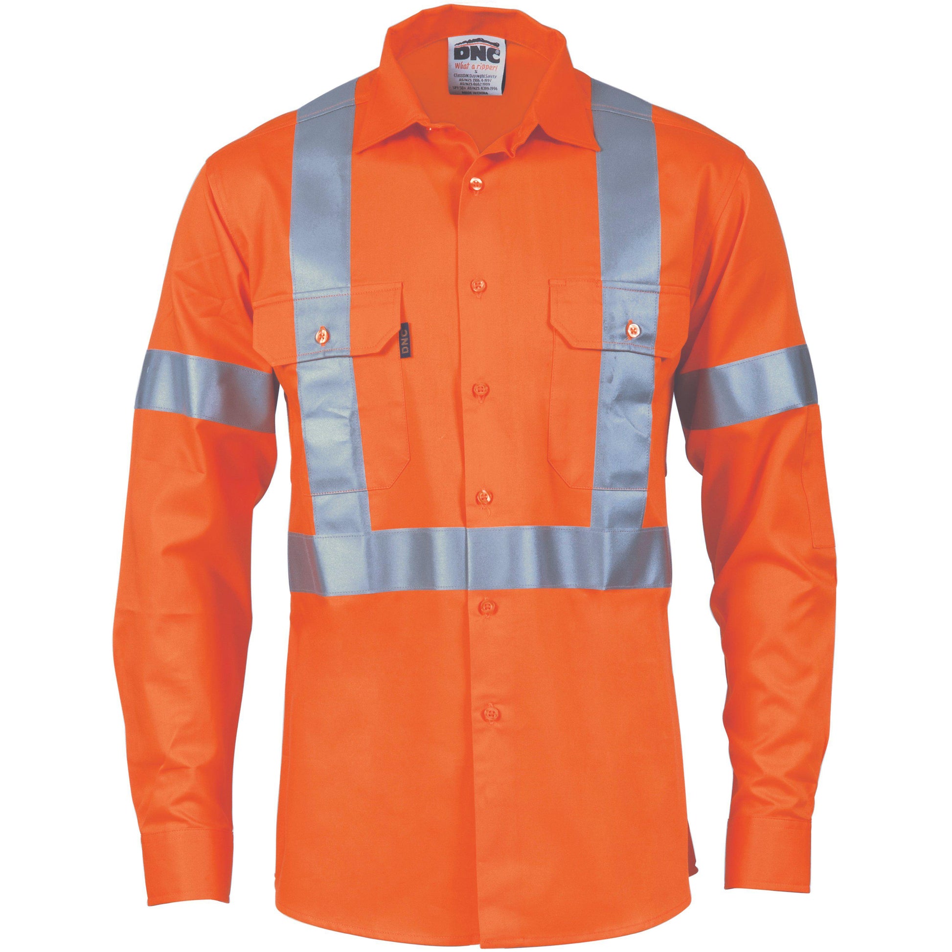 DNC Taped HiVis X-Back Long Sleeve Cotton Shirt - 3746 - DNC Workwear Shop